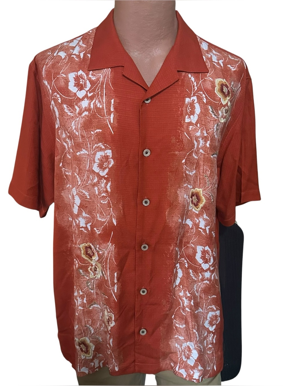 Tommy Bahama Mens Coral Hawaiian Camp Shirt Embroidered Logo Sz M